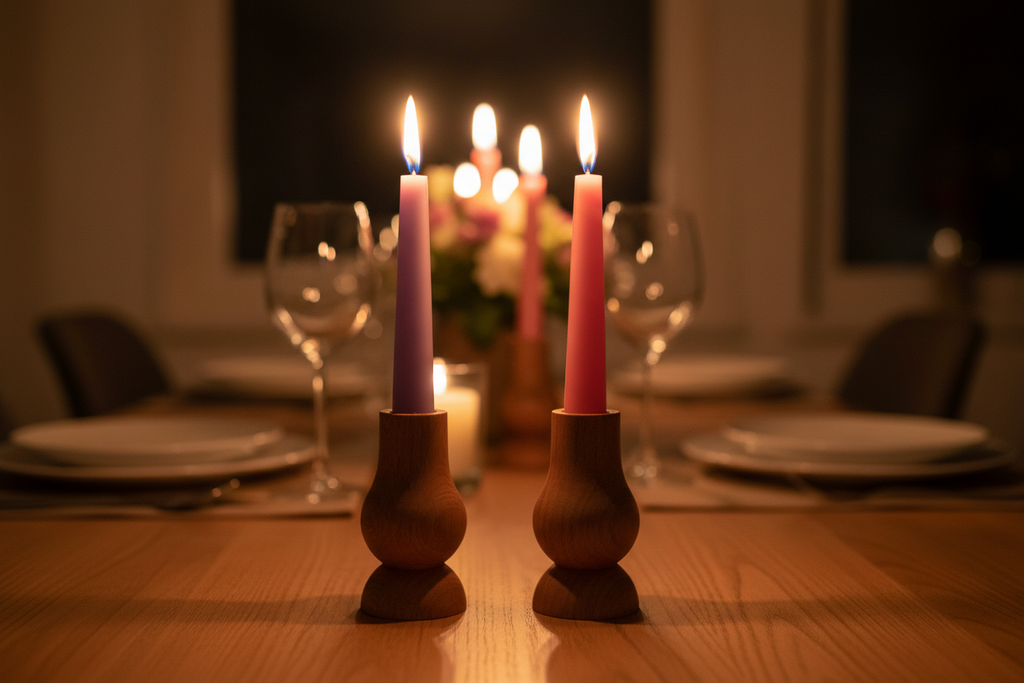 Akşam yemeği ambiyansında yanan mumlar