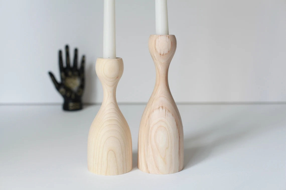 KABUQ Natura Duo 2'li Şamdan, Mumluk Set (DişBudak)