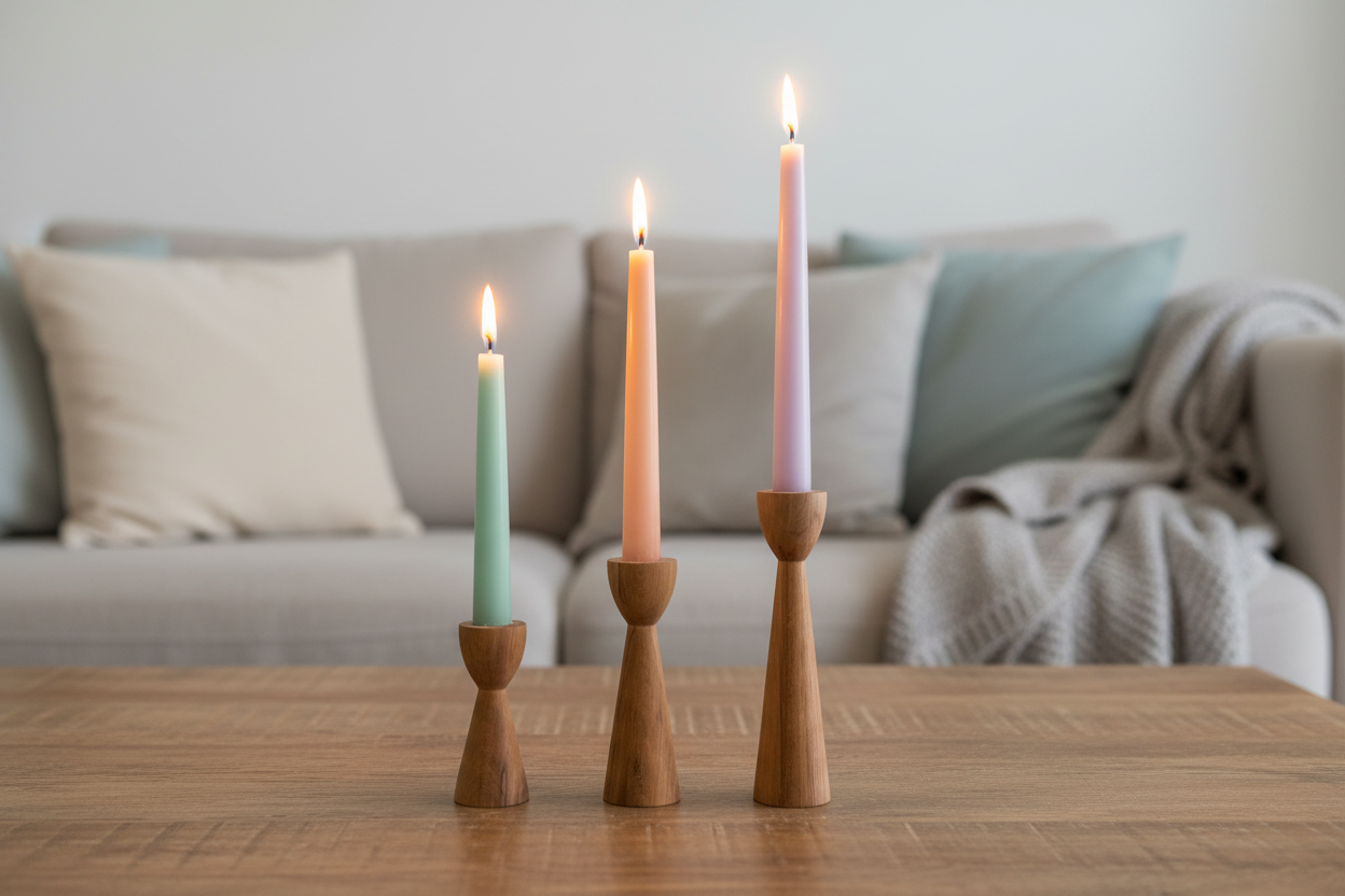 Kahve masası - renkli mumlar (pastel tonlar)
