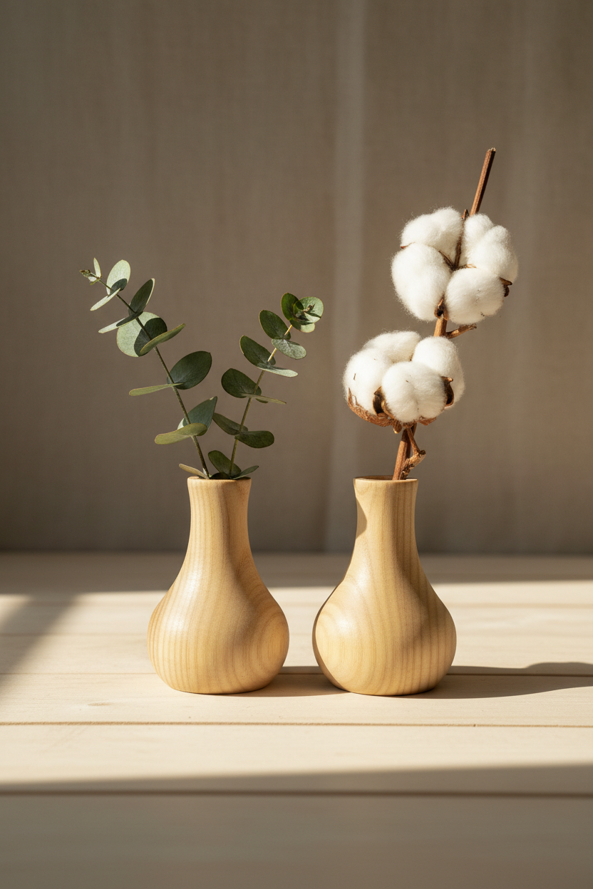 KABUQ Bloom Ahşap Vazo Mumluk — süs bitkisi