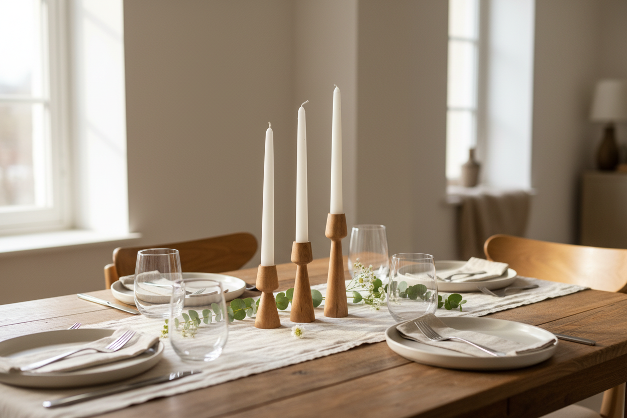 Yemek masası - beyaz mumlar