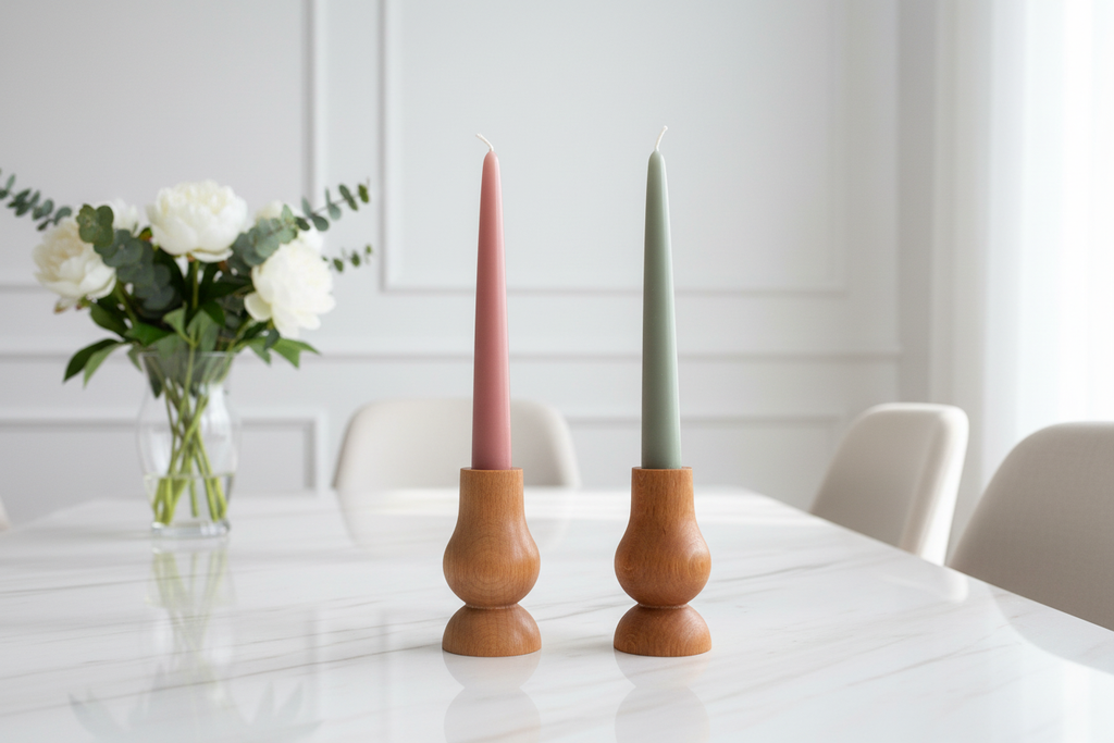 El yapımı ahşap şamdan seti - minimalist iç mekan