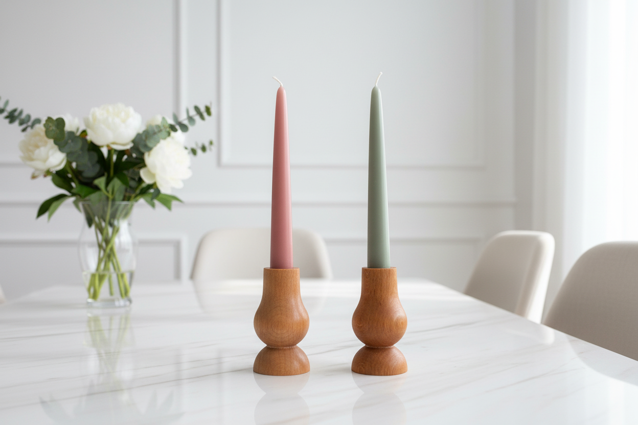 El yapımı ahşap şamdan seti - minimalist iç mekan