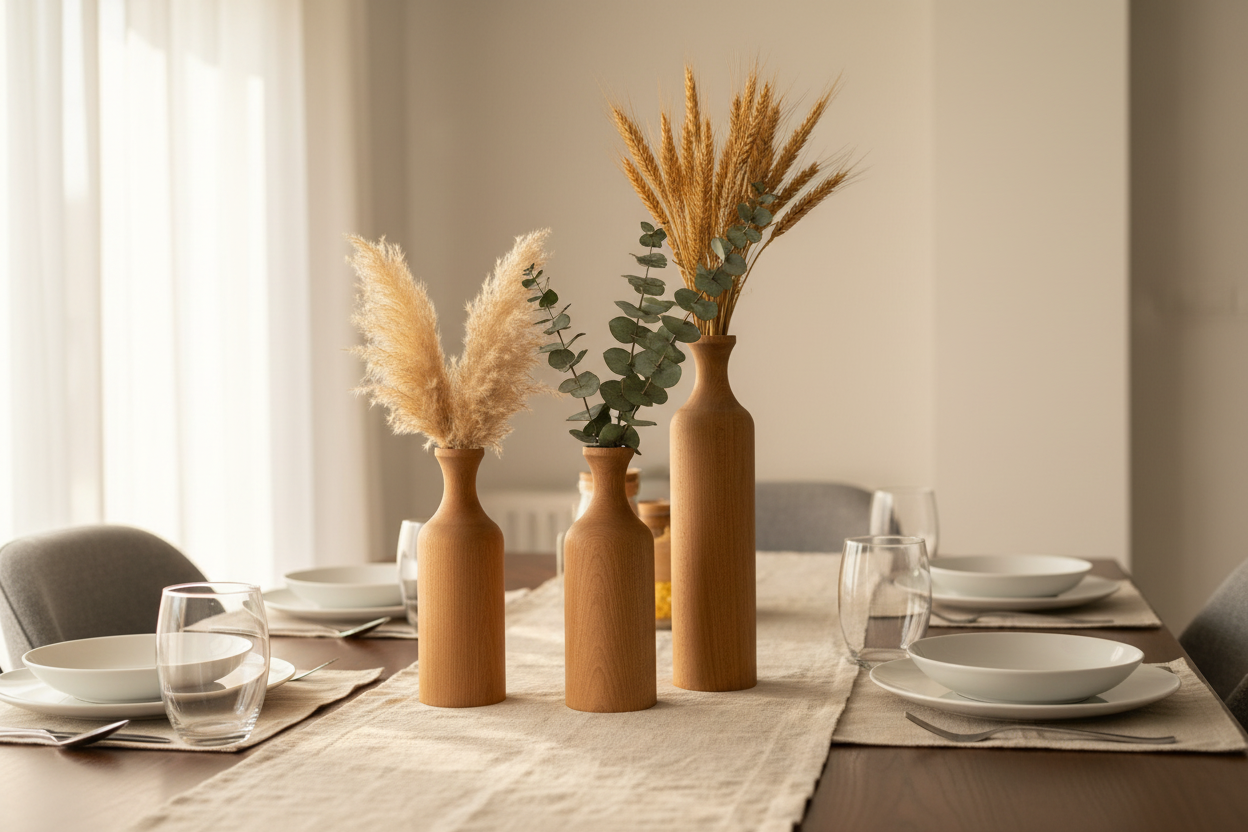 Yemek masası centerpiece - üçlü vazo