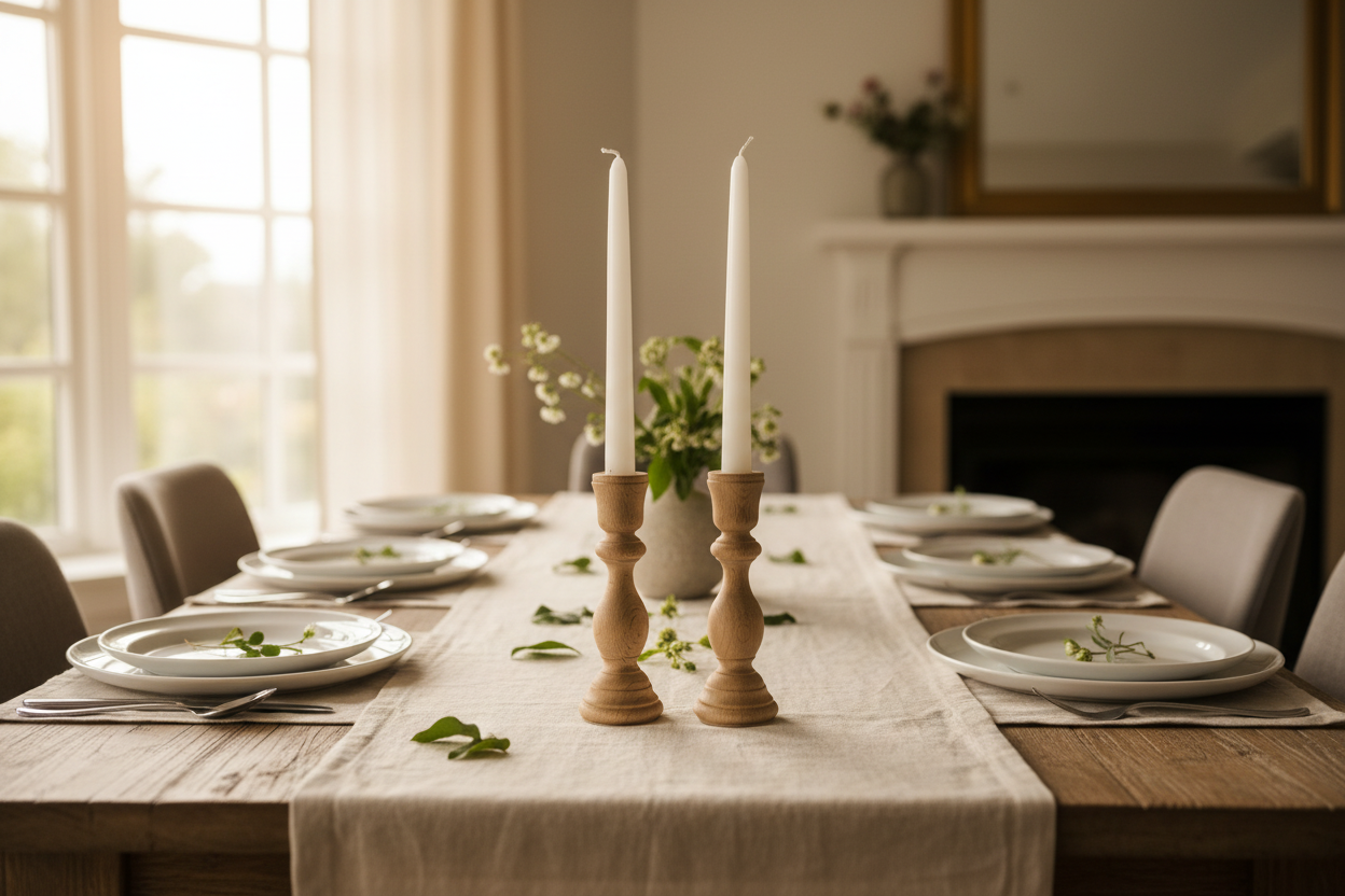 Yemek masası - beyaz mumlar