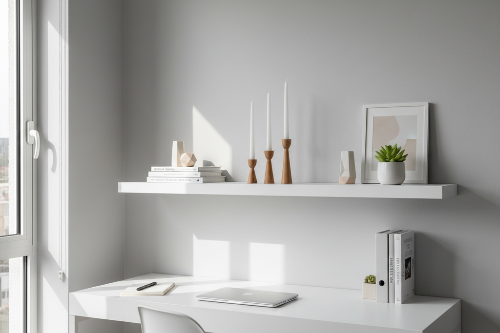 Çalışma odası rafında şamdan