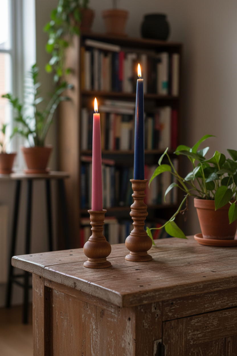 Pembe ve lacivert mumlar