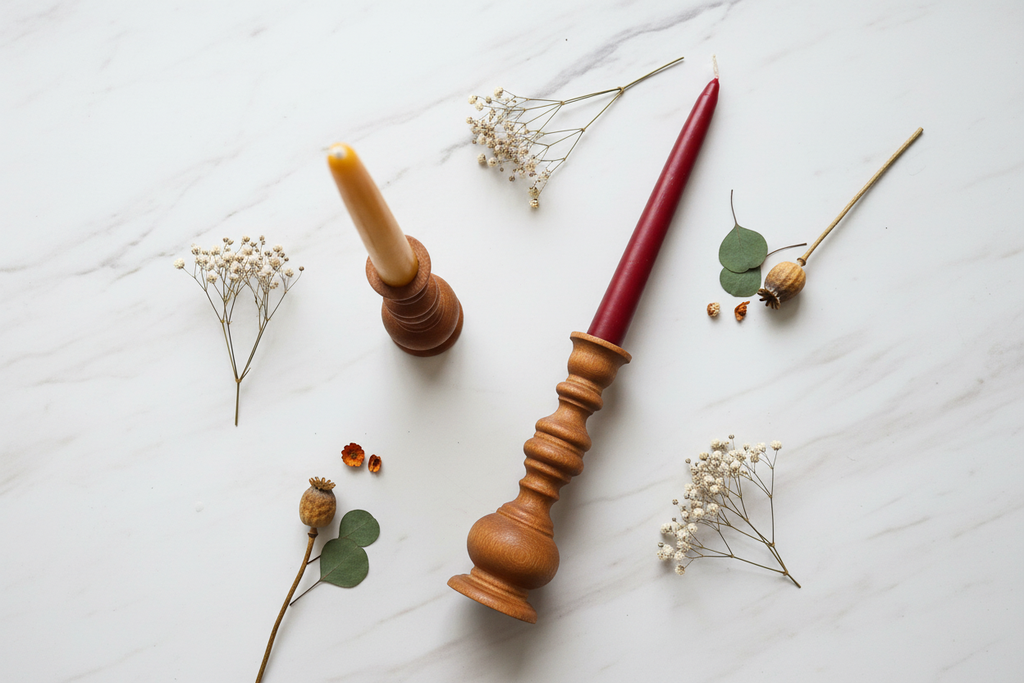 Sarı ve bordo mumlar üstten