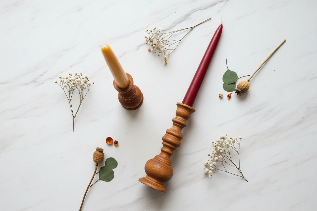 Sarı ve bordo mumlar üstten