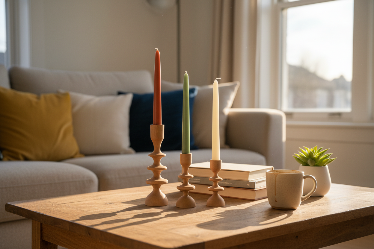 Sehpa üzerinde şamdanlar