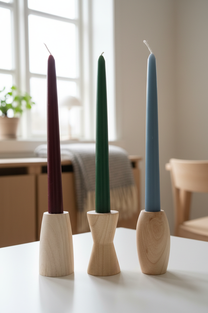 Wooden Candleholders with Colorful Candles