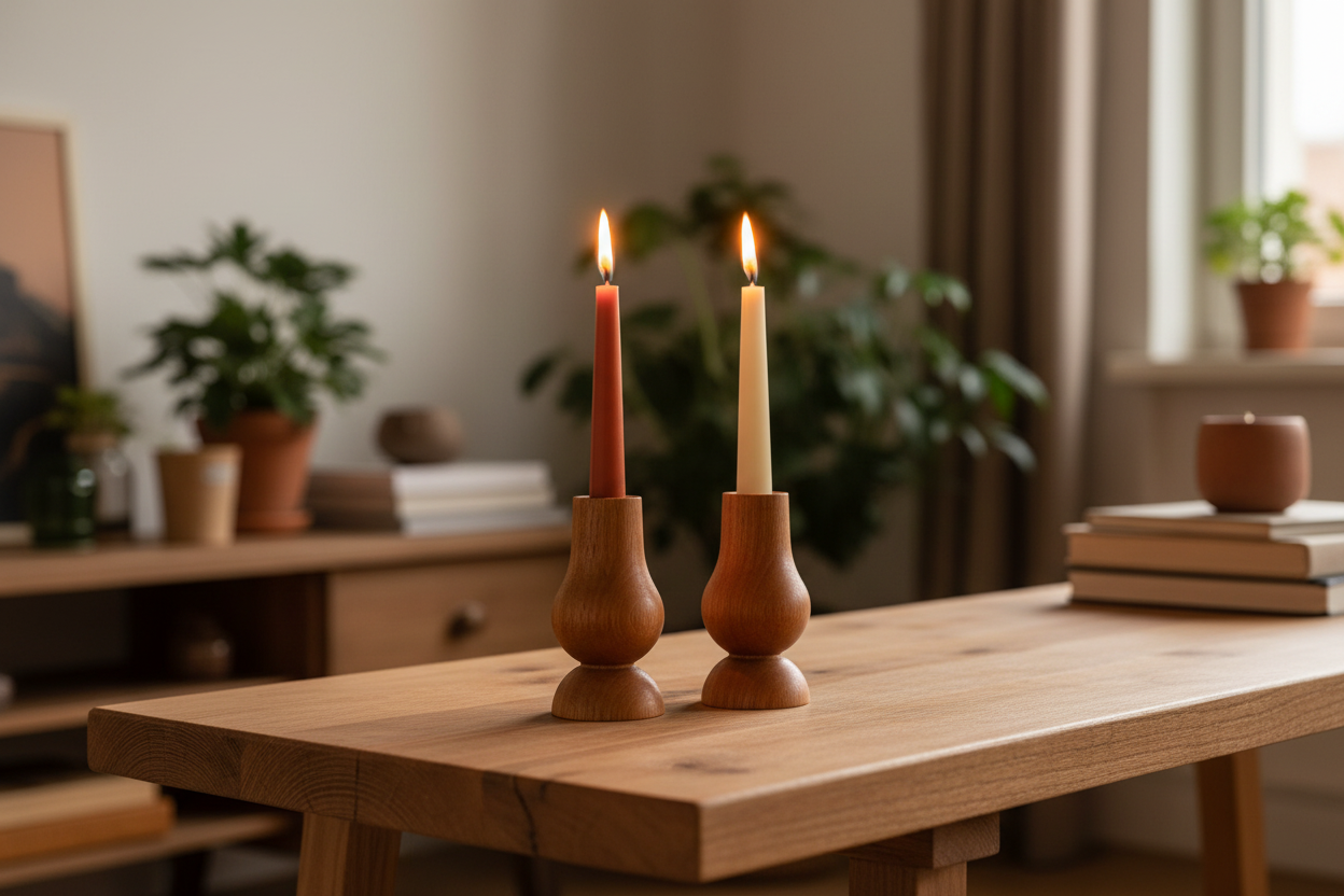 Yanan mumlarla şamdan seti - sıcak atmosfer